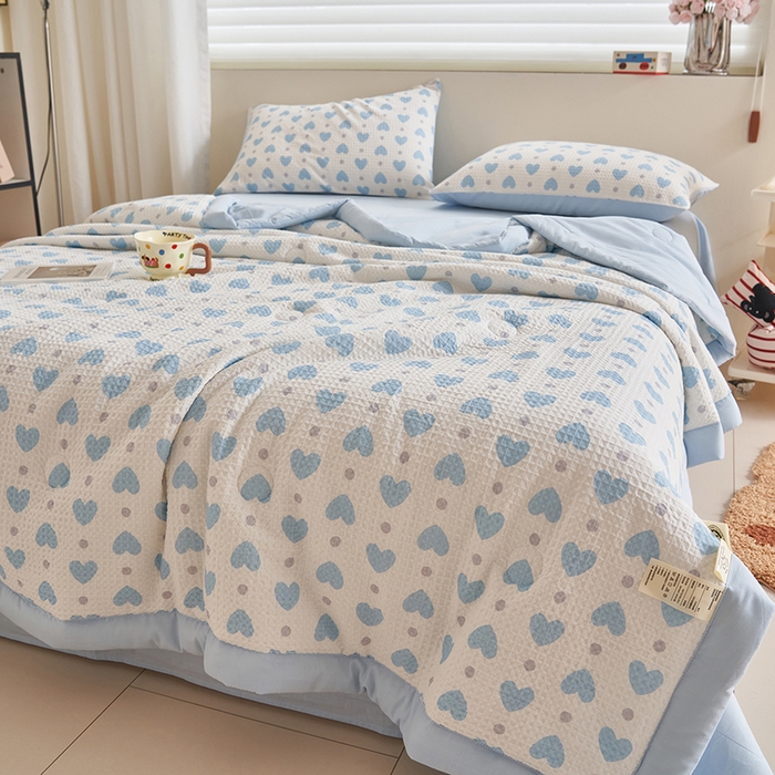 91家纺网 家纺一手货源 找家纺 简如 2026新款里外全棉华夫格夏凉被四件套 麦香