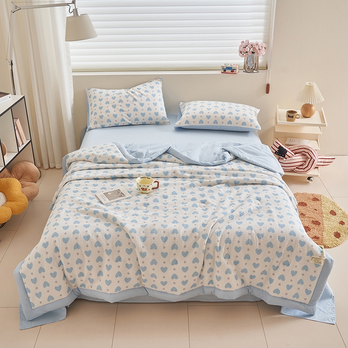 91家纺网 家纺一手货源 找家纺 简如 2026新款里外全棉华夫格夏凉被四件套 麦香