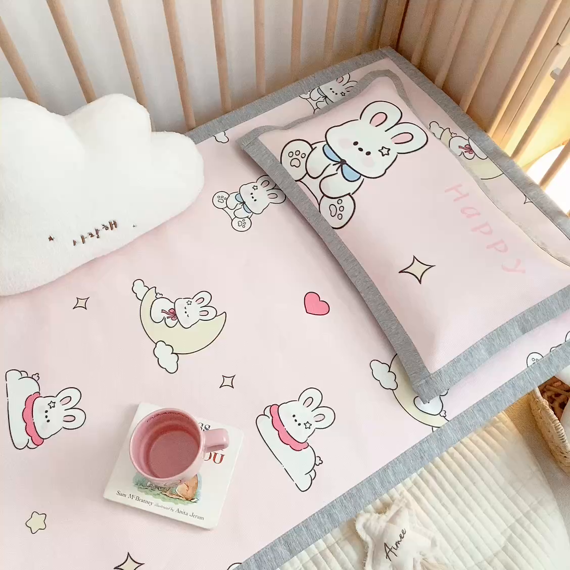 91家纺网 家纺一手货源 找家纺 萌宝家纺 2026新款A类儿童冰丝席900D加厚加密冰藤软席幼儿园席子 可爱兔子