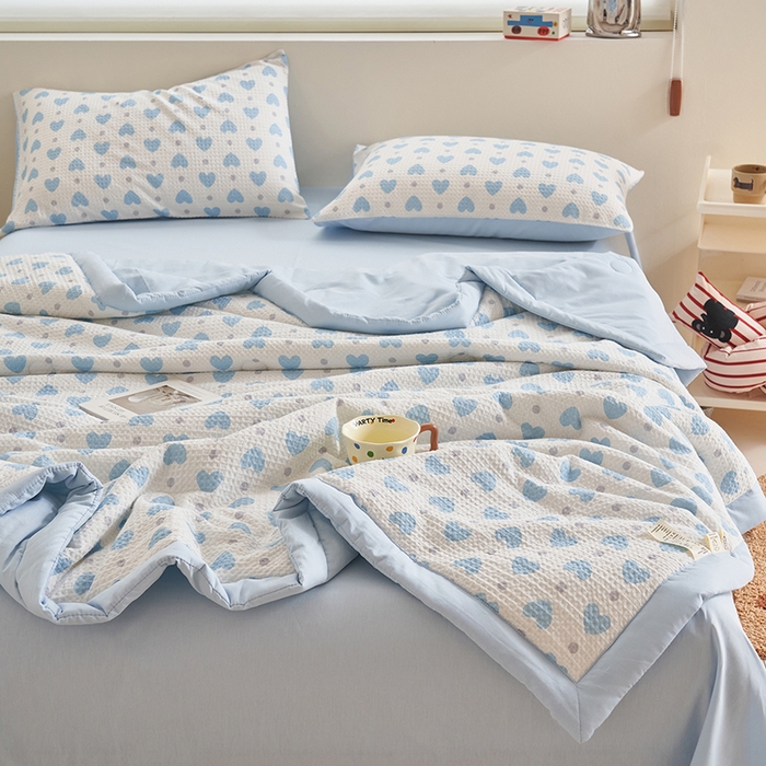 91家纺网 家纺一手货源 找家纺 简如 2026新款里外全棉华夫格夏凉被四件套 麦香