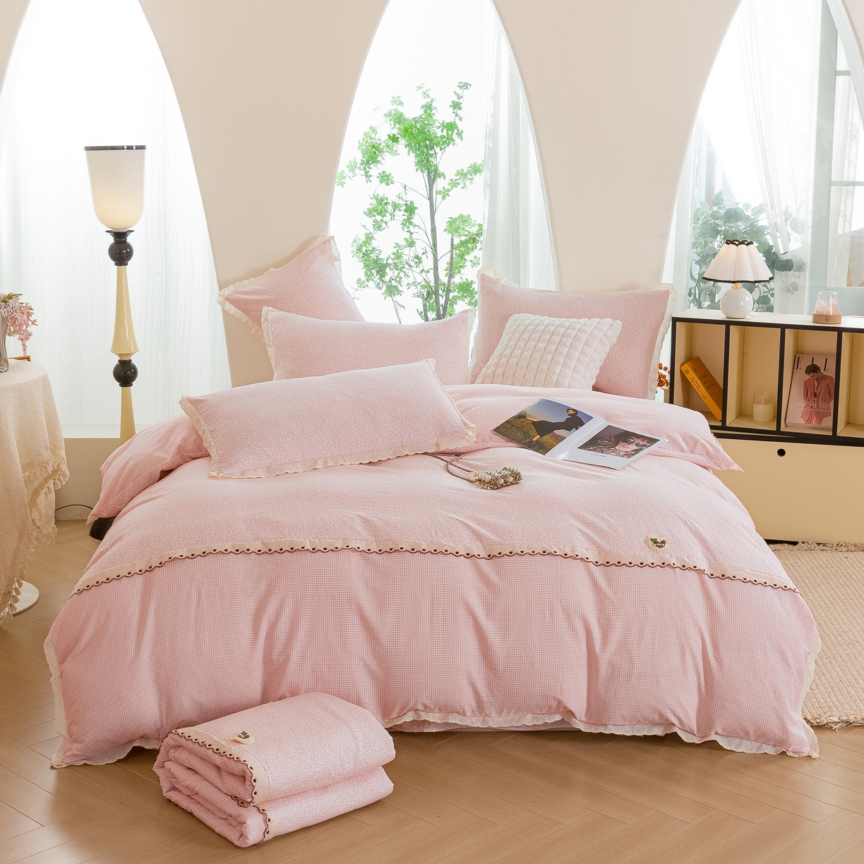 91家纺网 家纺一手货源 找家纺 绒博士  2026年新款清风棉四件套—甜心入梦 甜心入梦 ---  粉