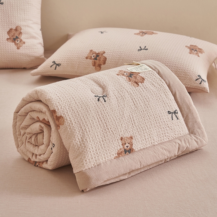 91家纺网 家纺一手货源 找家纺 简如 2026新款里外全棉华夫格夏凉被四件套 莫妮卡-卡其