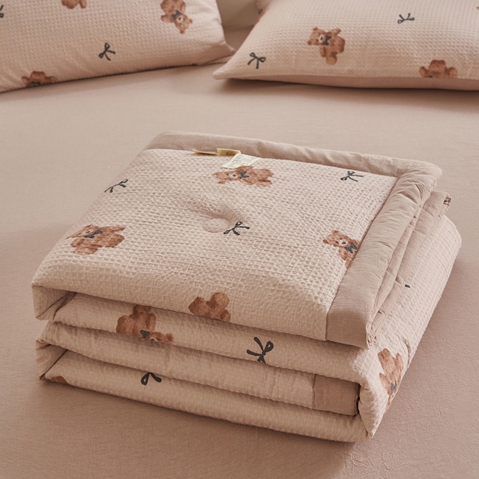 91家纺网 家纺一手货源 找家纺 简如 2026新款里外全棉华夫格夏凉被四件套 莫妮卡-卡其