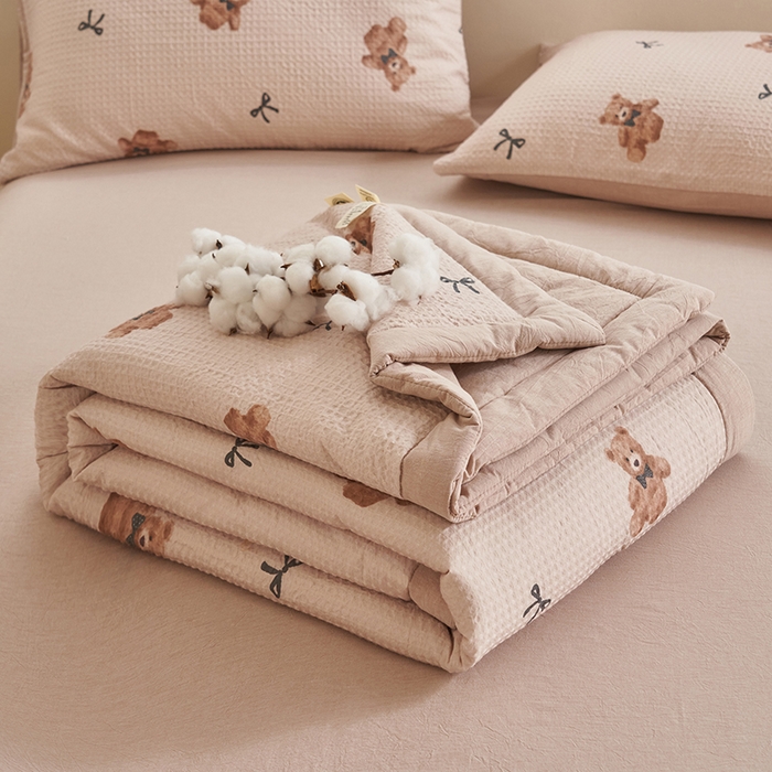 91家纺网 家纺一手货源 找家纺 简如 2026新款里外全棉华夫格夏凉被四件套 莫妮卡-卡其