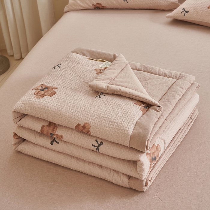 91家纺网 家纺一手货源 找家纺 简如 2026新款里外全棉华夫格夏凉被四件套 莫妮卡-卡其