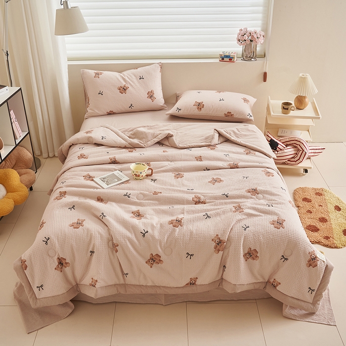 91家纺网 家纺一手货源 找家纺 简如 2026新款里外全棉华夫格夏凉被四件套 莫妮卡-卡其