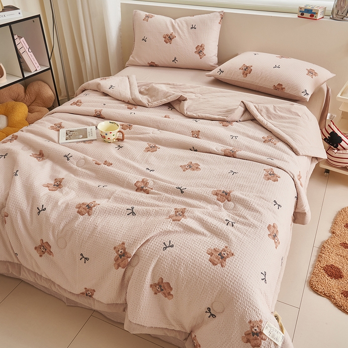 91家纺网 家纺一手货源 找家纺 简如 2026新款里外全棉华夫格夏凉被四件套 莫妮卡-卡其