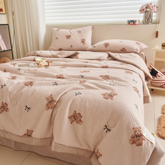 91家纺网 家纺一手货源 找家纺 简如 2026新款里外全棉华夫格夏凉被四件套 莫妮卡-卡其