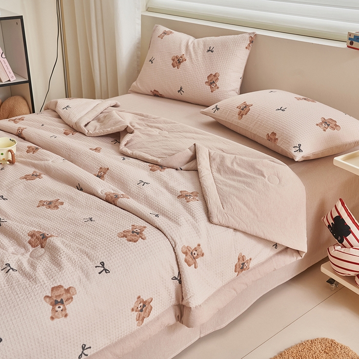 91家纺网 家纺一手货源 找家纺 简如 2026新款里外全棉华夫格夏凉被四件套 莫妮卡-卡其