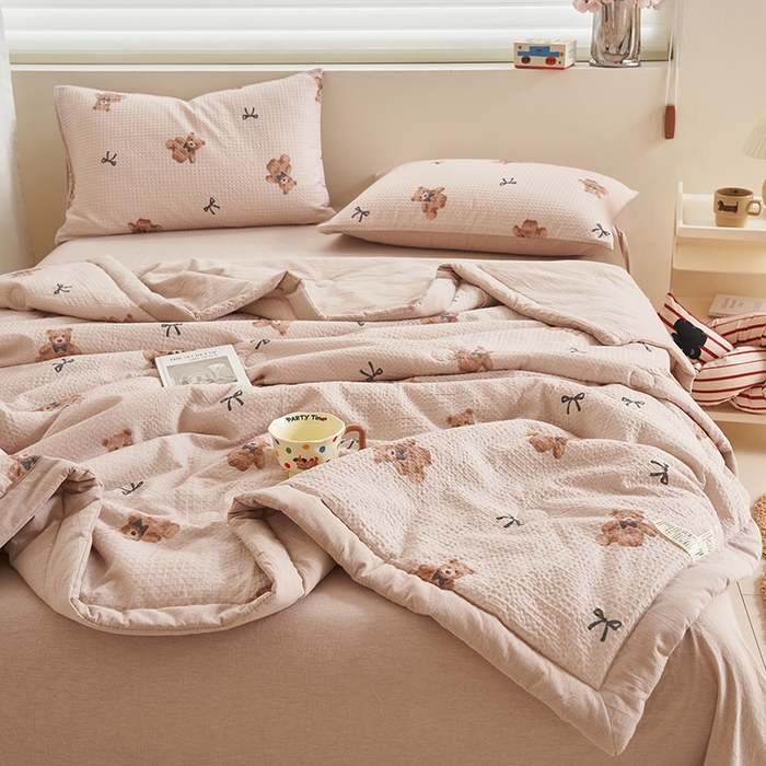 91家纺网 家纺一手货源 找家纺 简如 2026新款里外全棉华夫格夏凉被四件套 莫妮卡-卡其