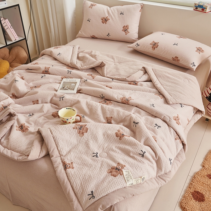 91家纺网 家纺一手货源 找家纺 简如 2026新款里外全棉华夫格夏凉被四件套 莫妮卡-卡其