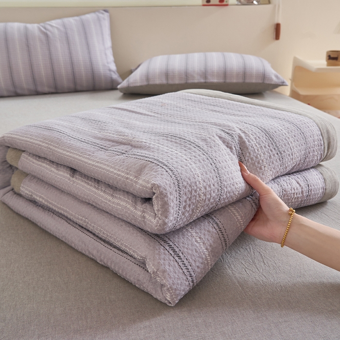 91家纺网 家纺一手货源 找家纺 简如 2026新款里外全棉华夫格夏凉被四件套 派克-灰