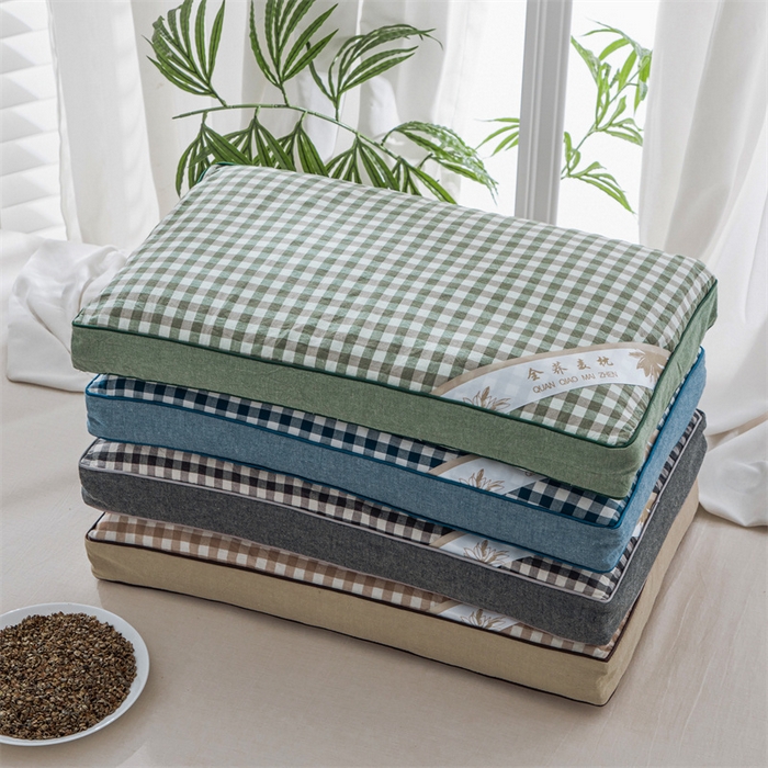 91家纺网 家纺一手货源 找家纺 （总）仁宇枕业 2026新款全棉纯棉色织水洗棉田园格子系列草本荞麦枕头枕芯