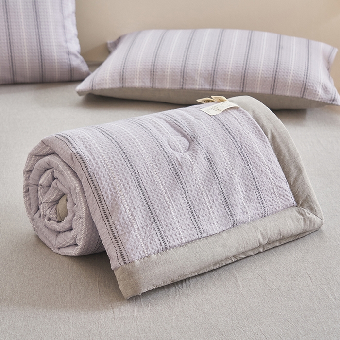 91家纺网 家纺一手货源 找家纺 简如 2026新款里外全棉华夫格夏凉被四件套 派克-灰