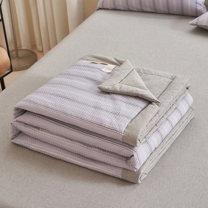 91家纺网 家纺一手货源 找家纺 简如 2026新款里外全棉华夫格夏凉被四件套 派克-灰