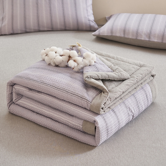 91家纺网 家纺一手货源 找家纺 简如 2026新款里外全棉华夫格夏凉被四件套 派克-灰