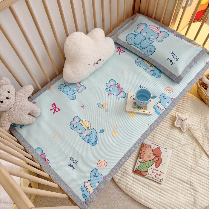 91家纺网 家纺一手货源 找家纺 萌宝家纺 2026新款A类儿童冰丝席900D加厚加密冰藤软席幼儿园席子 可爱小象