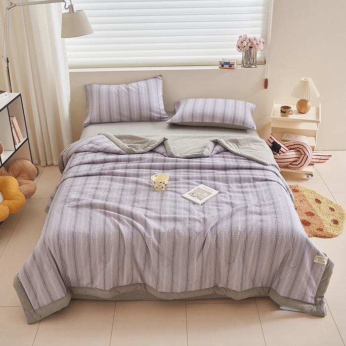 91家纺网 家纺一手货源 找家纺 简如 2026新款里外全棉华夫格夏凉被四件套 派克-灰