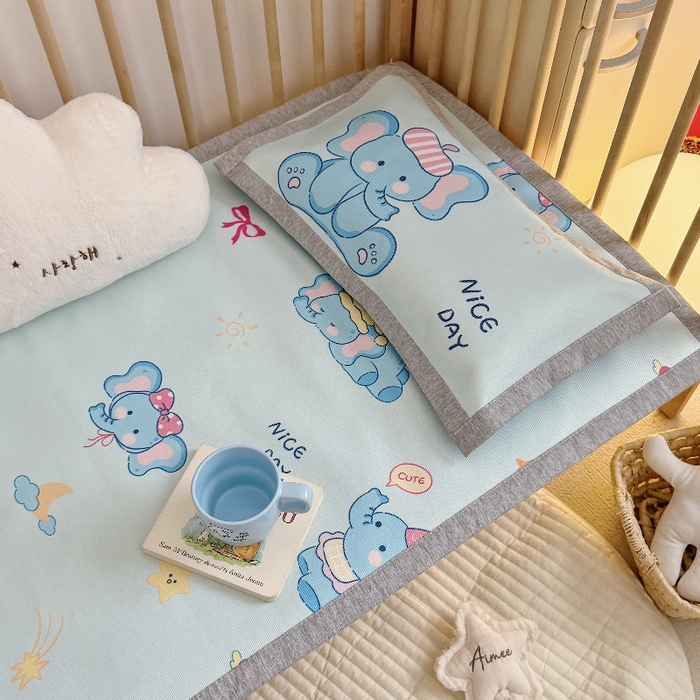 91家纺网 家纺一手货源 找家纺 萌宝家纺 2026新款A类儿童冰丝席900D加厚加密冰藤软席幼儿园席子 可爱小象