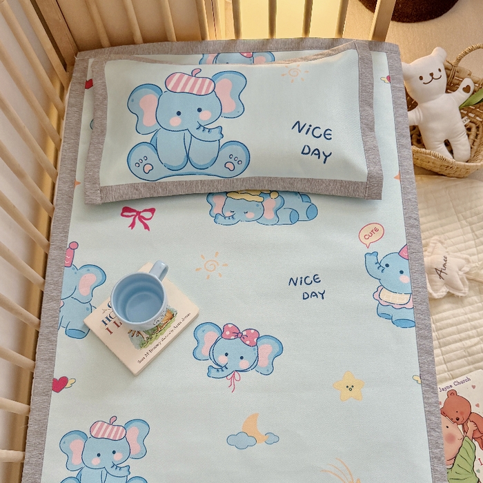 91家纺网 家纺一手货源 找家纺 萌宝家纺 2026新款A类儿童冰丝席900D加厚加密冰藤软席幼儿园席子 可爱小象