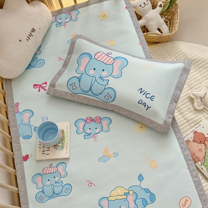 91家纺网 家纺一手货源 找家纺 萌宝家纺 2026新款A类儿童冰丝席900D加厚加密冰藤软席幼儿园席子 可爱小象