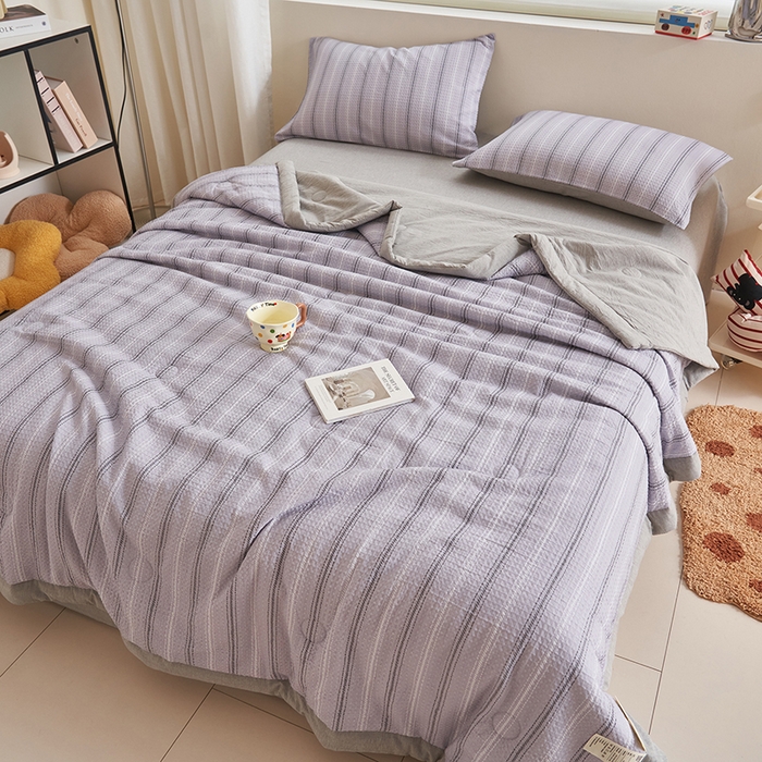 91家纺网 家纺一手货源 找家纺 简如 2026新款里外全棉华夫格夏凉被四件套 派克-灰