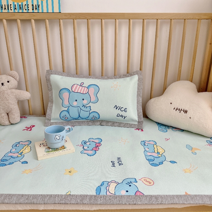 91家纺网 家纺一手货源 找家纺 萌宝家纺 2026新款A类儿童冰丝席900D加厚加密冰藤软席幼儿园席子 可爱小象