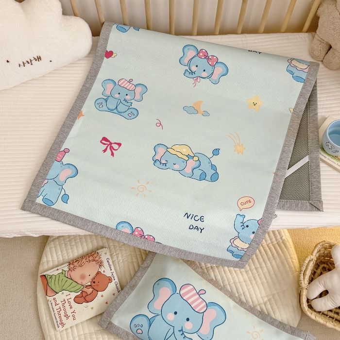 91家纺网 家纺一手货源 找家纺 萌宝家纺 2026新款A类儿童冰丝席900D加厚加密冰藤软席幼儿园席子 可爱小象