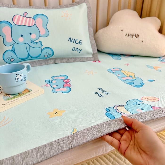 萌宝家纺 2026新款A类儿童冰丝席900D加厚加密冰藤软席幼儿园席子 可爱小象