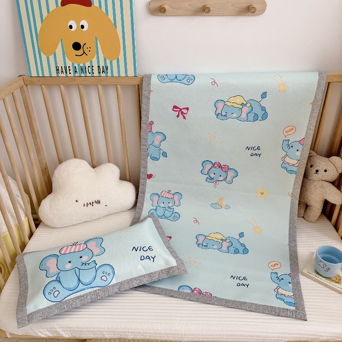 91家纺网 家纺一手货源 找家纺 萌宝家纺 2026新款A类儿童冰丝席900D加厚加密冰藤软席幼儿园席子 可爱小象