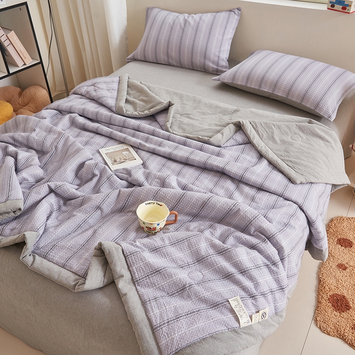 91家纺网 家纺一手货源 找家纺 简如 2026新款里外全棉华夫格夏凉被四件套 派克-灰