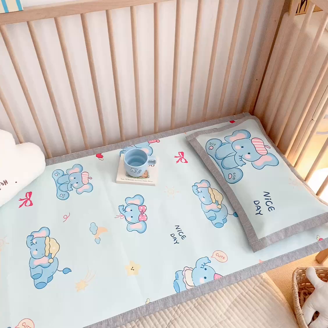 91家纺网 家纺一手货源 找家纺 萌宝家纺 2026新款A类儿童冰丝席900D加厚加密冰藤软席幼儿园席子 可爱小象