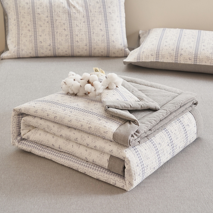 91家纺网 家纺一手货源 找家纺 简如 2026新款里外全棉华夫格夏凉被四件套 泡芙