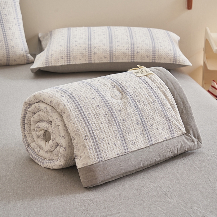 91家纺网 家纺一手货源 找家纺 简如 2026新款里外全棉华夫格夏凉被四件套 泡芙