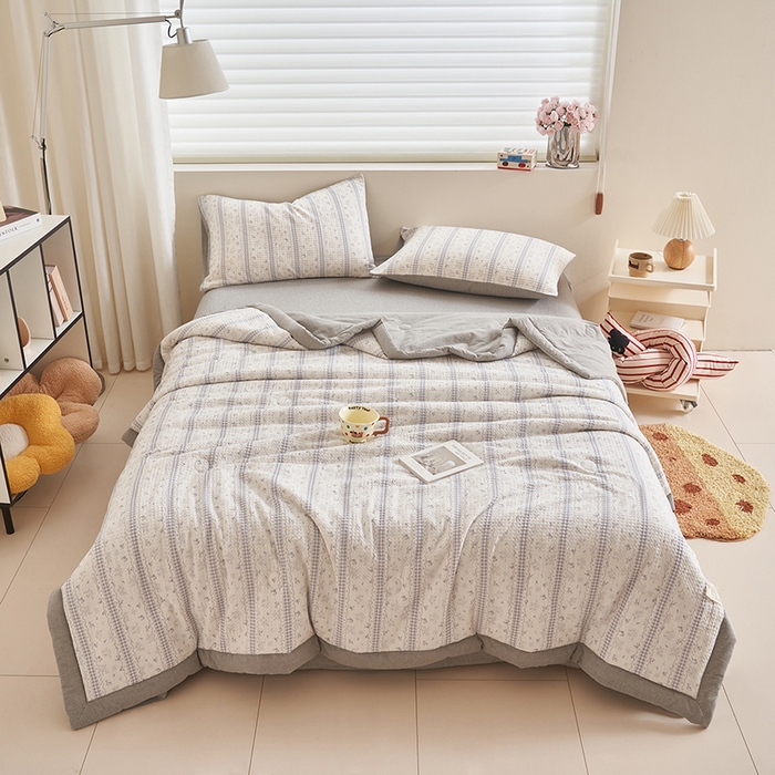 91家纺网 家纺一手货源 找家纺 简如 2026新款里外全棉华夫格夏凉被四件套 泡芙