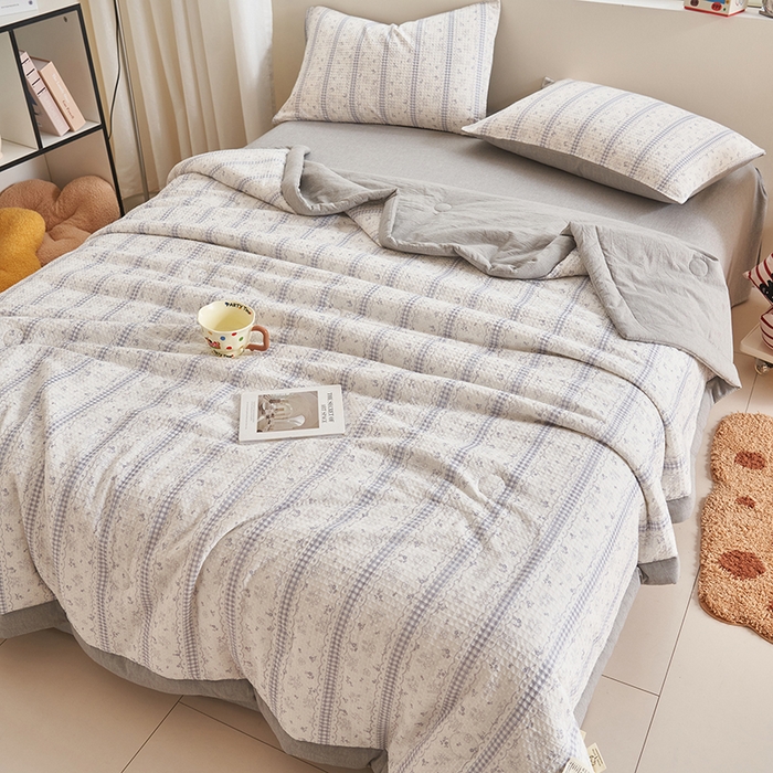 91家纺网 家纺一手货源 找家纺 简如 2026新款里外全棉华夫格夏凉被四件套 泡芙
