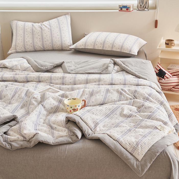 91家纺网 家纺一手货源 找家纺 简如 2026新款里外全棉华夫格夏凉被四件套 泡芙