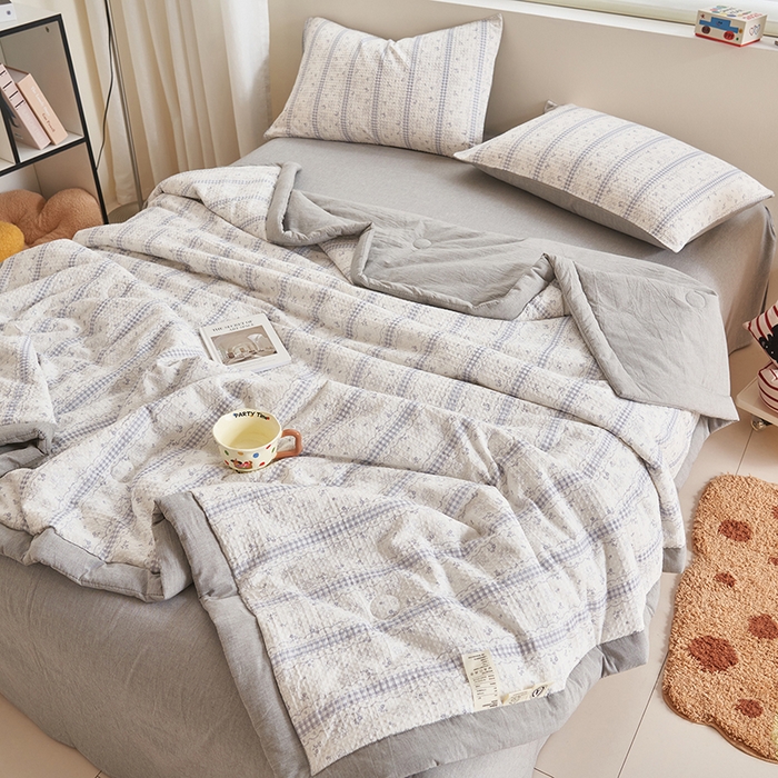 91家纺网 家纺一手货源 找家纺 简如 2026新款里外全棉华夫格夏凉被四件套 泡芙