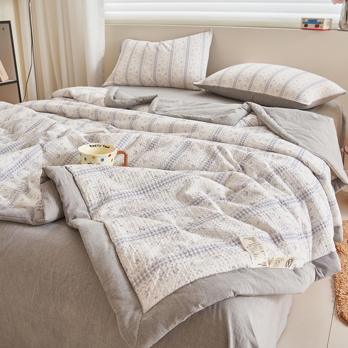 91家纺网 家纺一手货源 找家纺 简如 2026新款里外全棉华夫格夏凉被四件套 泡芙