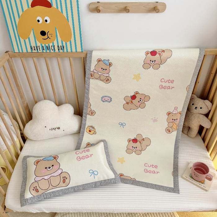 91家纺网 家纺一手货源 找家纺 萌宝家纺 2026新款A类儿童冰丝席900D加厚加密冰藤软席幼儿园席子 可爱小熊