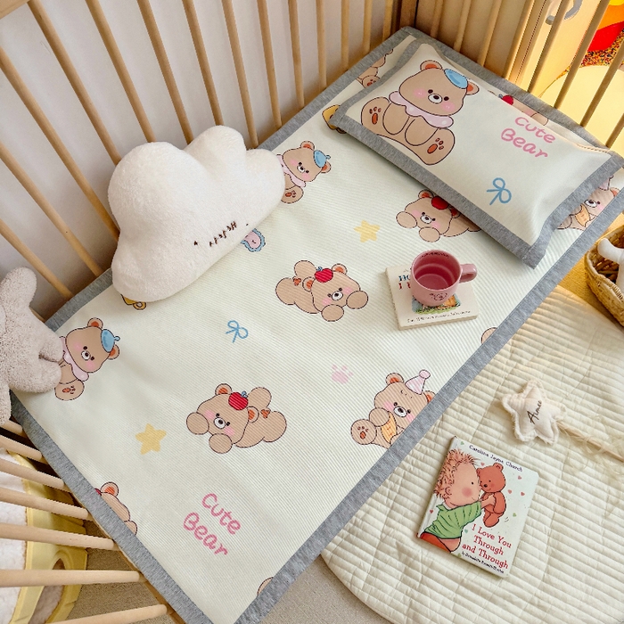 91家纺网 家纺一手货源 找家纺 萌宝家纺 2026新款A类儿童冰丝席900D加厚加密冰藤软席幼儿园席子 可爱小熊