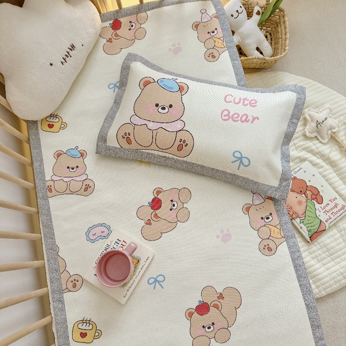 91家纺网 家纺一手货源 找家纺 萌宝家纺 2026新款A类儿童冰丝席900D加厚加密冰藤软席幼儿园席子 可爱小熊