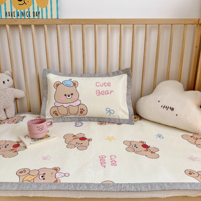 91家纺网 家纺一手货源 找家纺 萌宝家纺 2026新款A类儿童冰丝席900D加厚加密冰藤软席幼儿园席子 可爱小熊