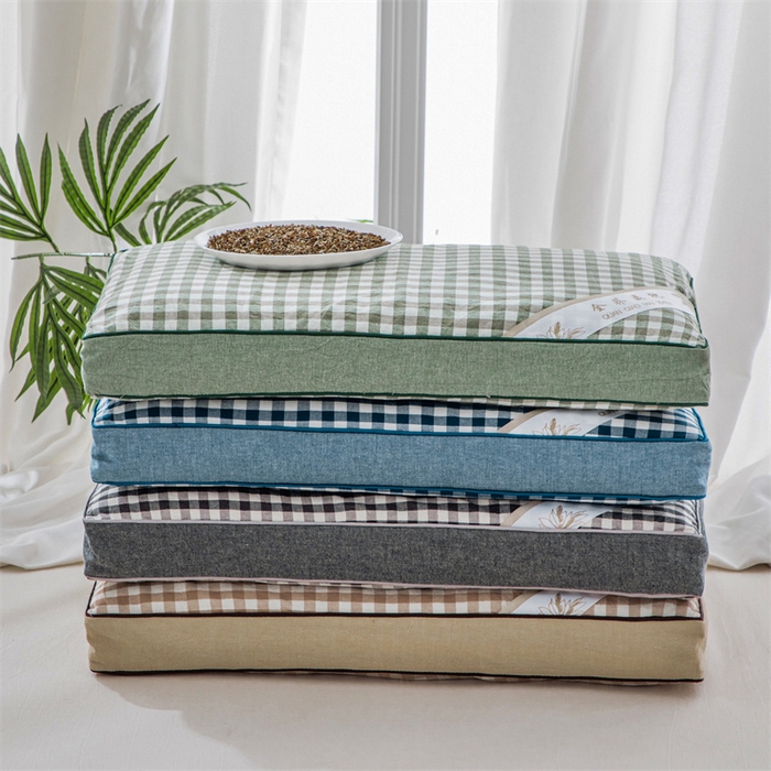 91家纺网 家纺一手货源 找家纺 （总）仁宇枕业 2026新款全棉纯棉色织水洗棉田园格子系列草本荞麦枕头枕芯