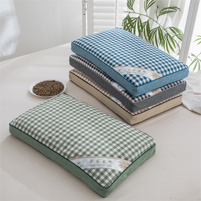 91家纺网 家纺一手货源 找家纺 （总）仁宇枕业 2026新款全棉纯棉色织水洗棉田园格子系列草本荞麦枕头枕芯