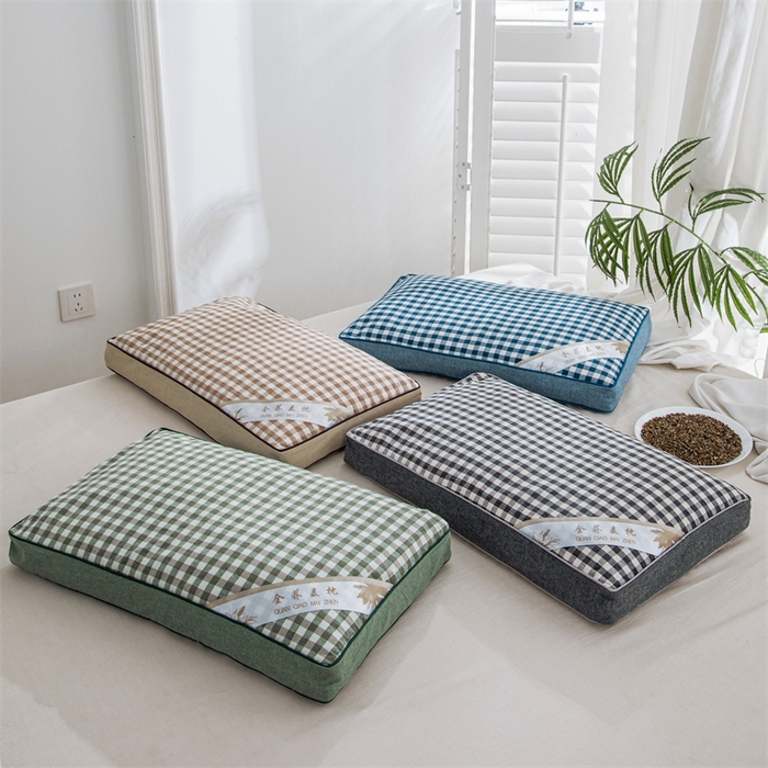 91家纺网 家纺一手货源 找家纺 （总）仁宇枕业 2026新款全棉纯棉色织水洗棉田园格子系列草本荞麦枕头枕芯