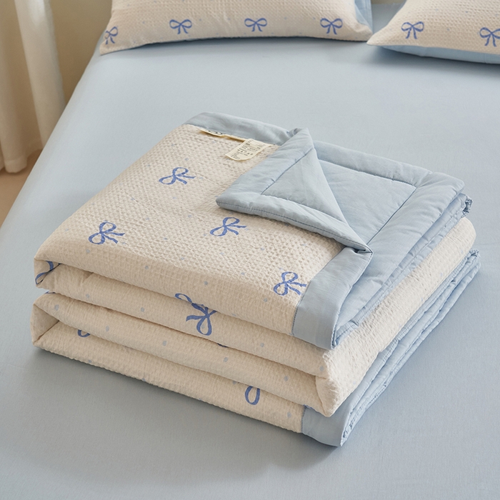 91家纺网 家纺一手货源 找家纺 简如 2026新款里外全棉华夫格夏凉被四件套 巧乐兹-白