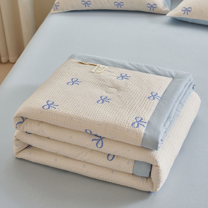 91家纺网 家纺一手货源 找家纺 简如 2026新款里外全棉华夫格夏凉被四件套 巧乐兹-白