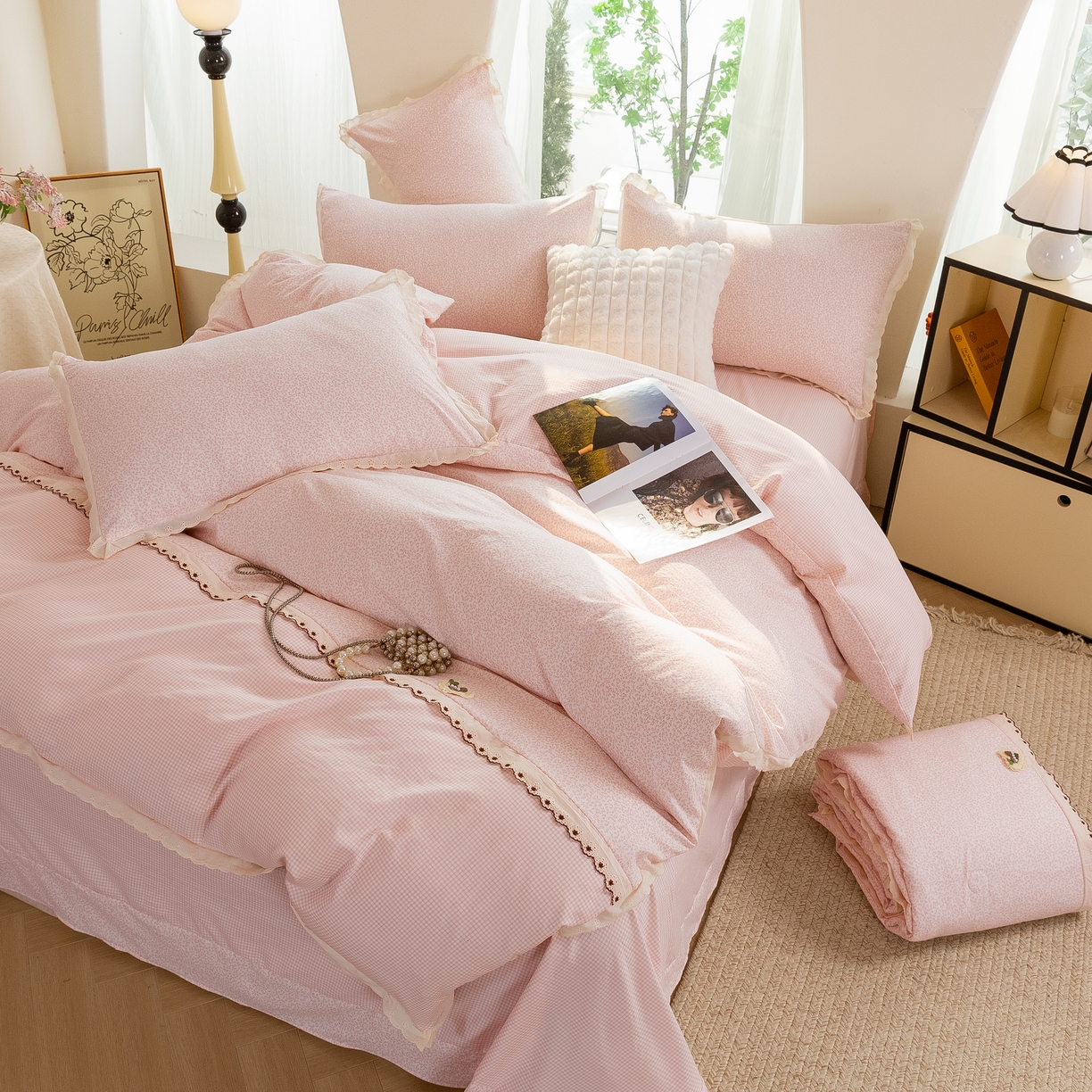 91家纺网 家纺一手货源 找家纺 绒博士  2026年新款清风棉四件套—甜心入梦 甜心入梦 ---  粉