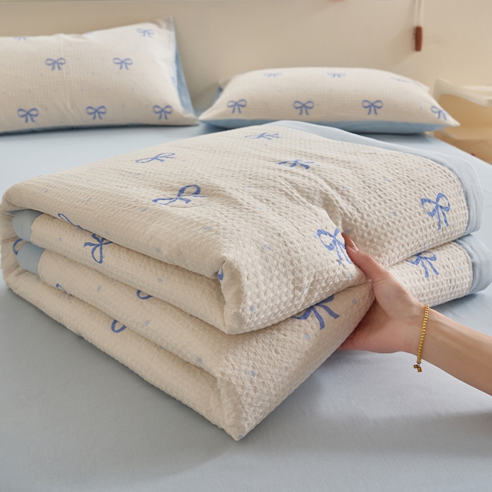 91家纺网 家纺一手货源 找家纺 简如 2026新款里外全棉华夫格夏凉被四件套 巧乐兹-白